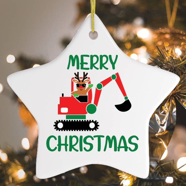 Adorno navideño de excavadora de trabajador de construcción para venta al por mayor de OrnamentallyYou