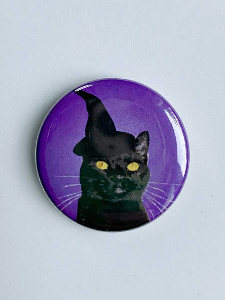 Witch City Kitty 1.25” Magnet- Purple for wholesale by Notso Kitty