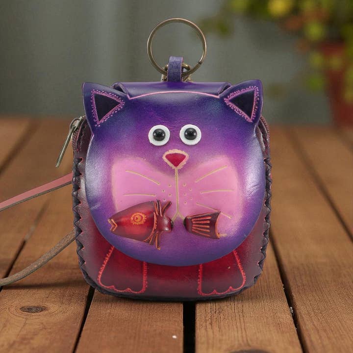 Sunflower Handmade leather inc - Wholesale Coin Purse - Women's - E502 Handmade Leather Cat Wristlet Coin purse wallet1