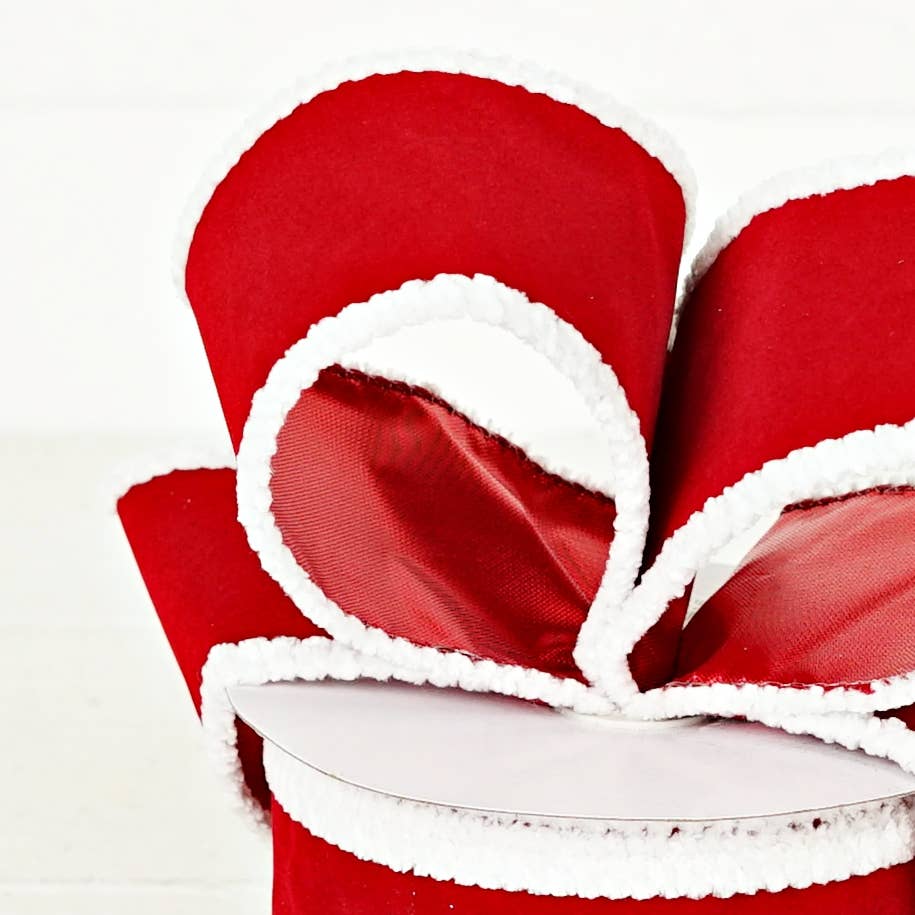 Holiday Depot Inc. - Wholesale Ribbon - Gift Wrapping - 57R0920 - 2.5inWx10Yard Wired Ribbon-Flock Red/Snowy Wire/Re1