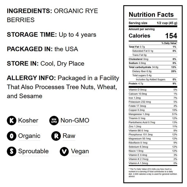 Food To Live - Vendita all'ingrosso Semi di piante - Bacche di segale biologiche - Semi crudi, sfusi, prodotti negli Stati Uniti2
