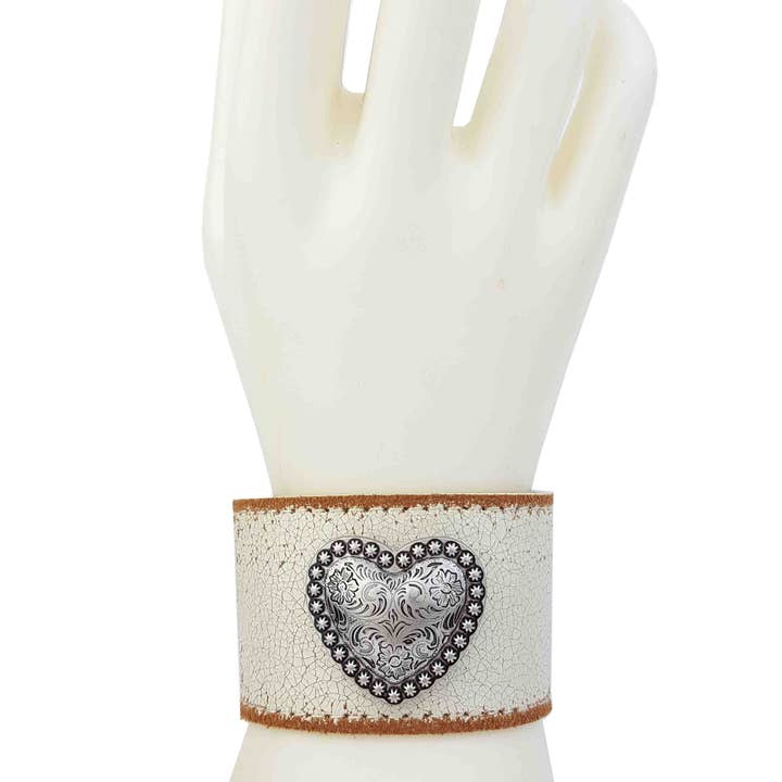 Axesoria West - Wholesale Bangle Bracelet - Vintage w. Distressed Leather Band w. Heart Concho1