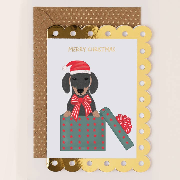 Cartão de Natal Cão na Caixa por atacado de Apple & Clover