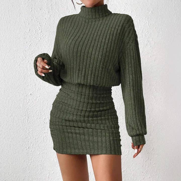 Robe en maille à rayures à manches longues et col montant Automne/Hiver pour la vente par Masyal