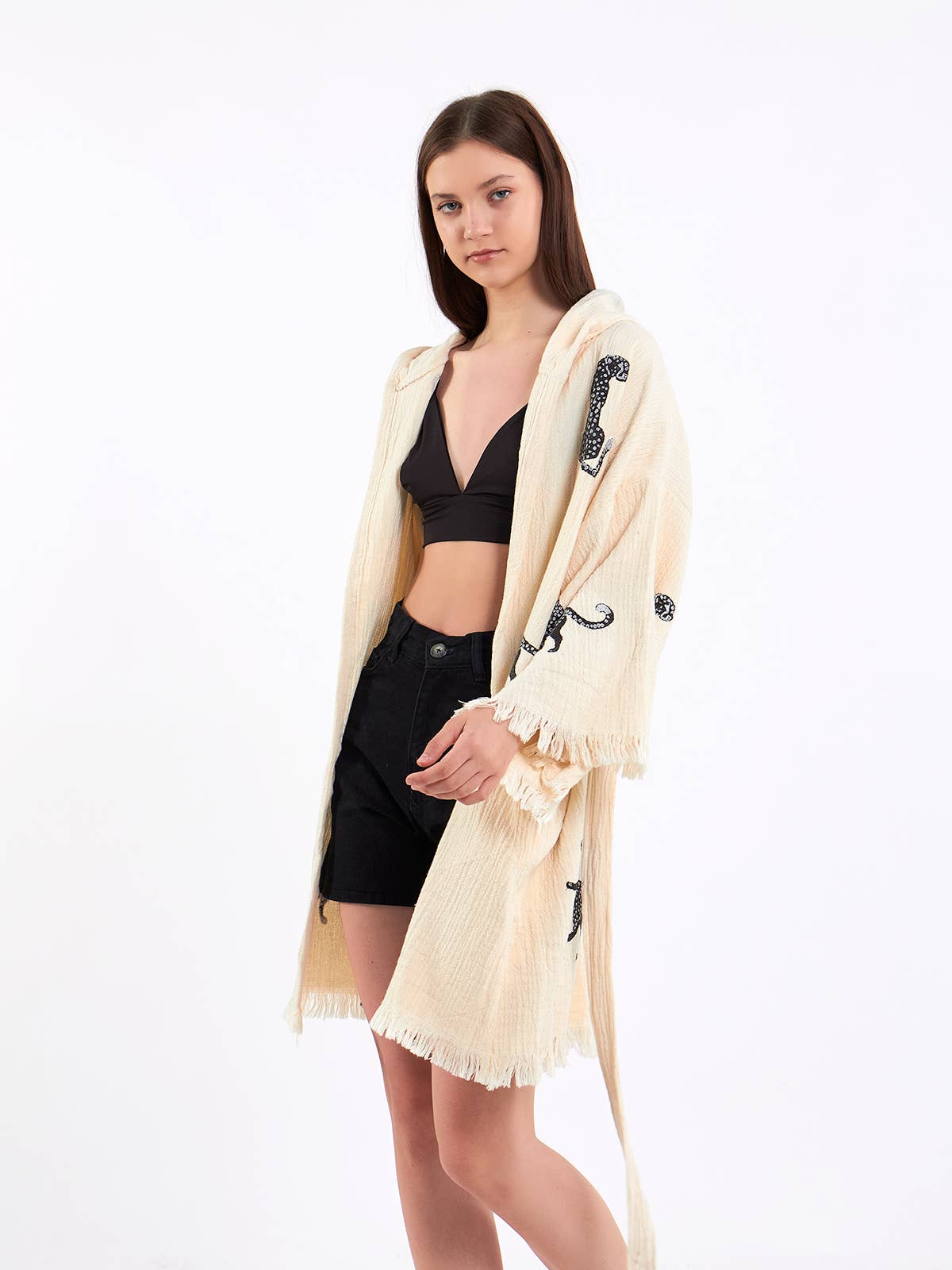 Yaz Concepts - Wholesale Kimono - Women's - White Leopard Print Short Robe Animal Print Clothing Kimono 14