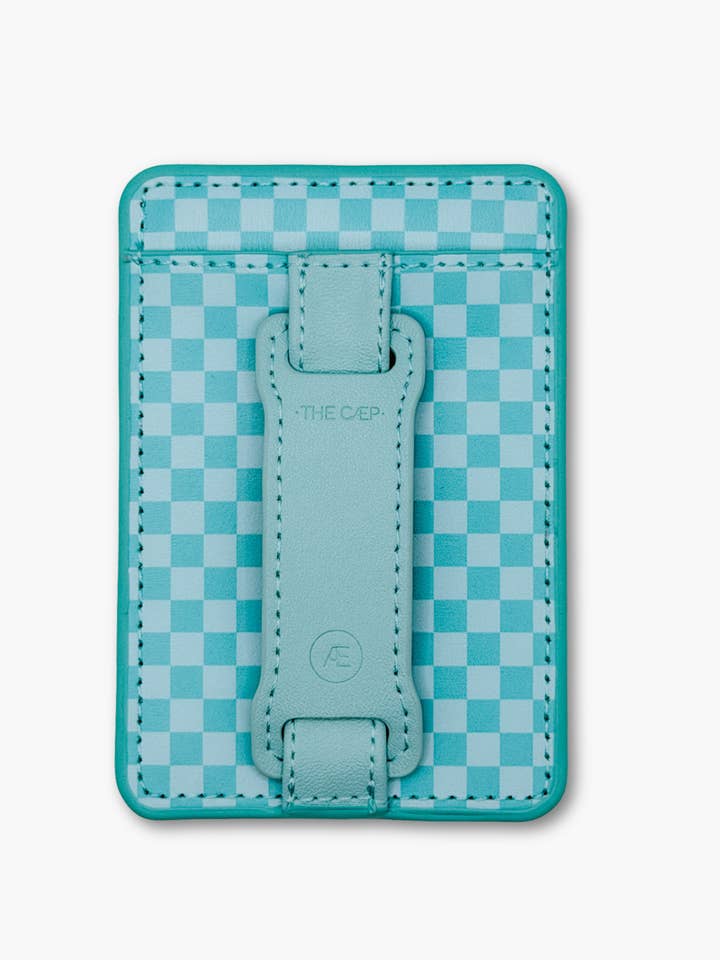 Aqua Checkered Hoop Wallet MagSafe (RFID) for wholesale by THE CÆP