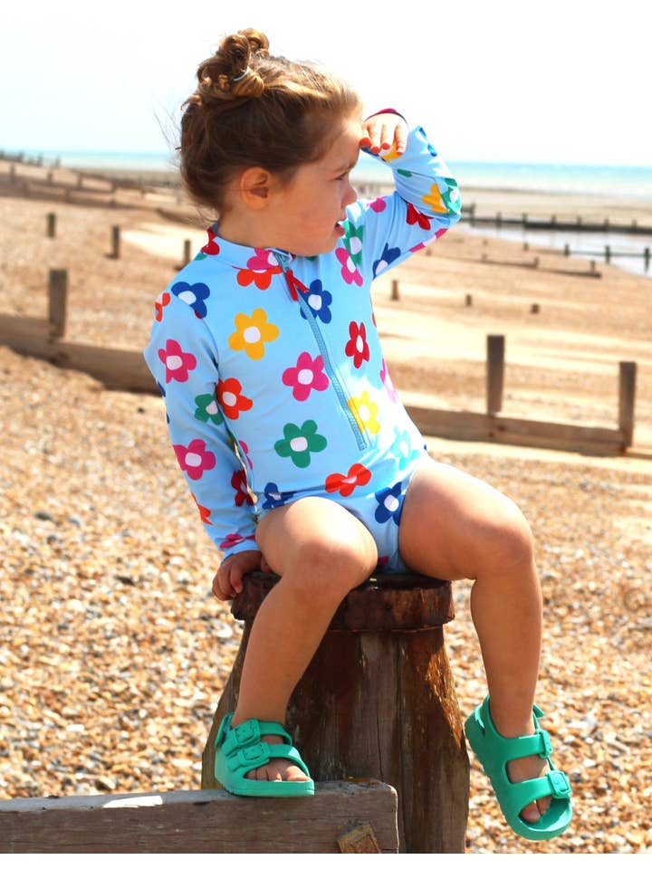 Toby Tiger – wholesale One-piece swimsuit – Kids – Rainbow Bloom Print Long-Sleeved Swimsuit1