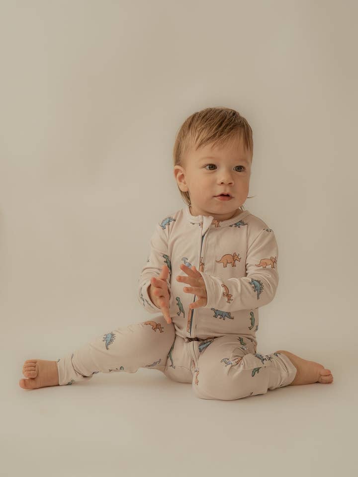 Dinosaur | Bamboo Zip Romper for wholesale by Annie Bean & Co