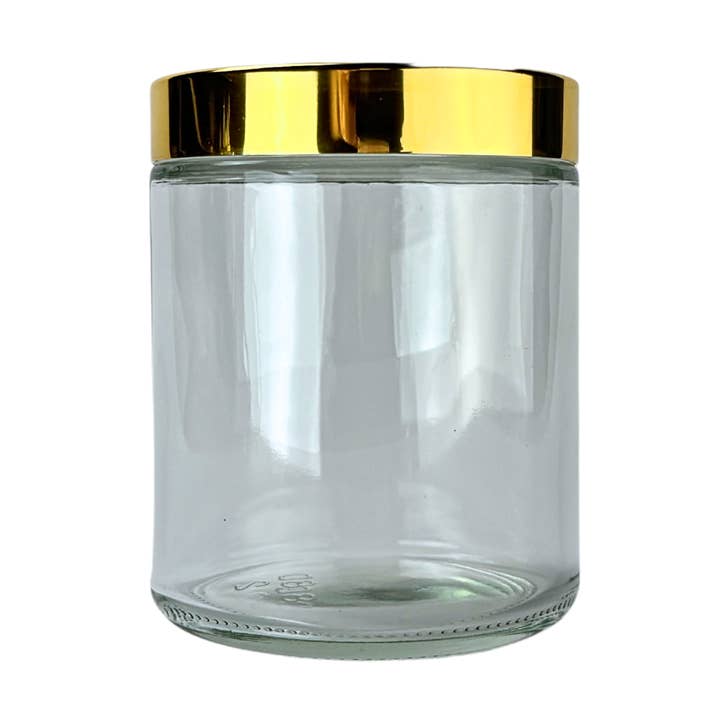 16 oz (473 ml) rund glasburk med raka sidor och guldlåg för wholesale av The Bottle Shoppe