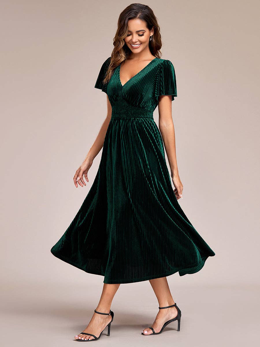 Ever-Pretty – wholesale Dress – Women's – V-Neck Tea Length Velvet Wedding Guest Dress27