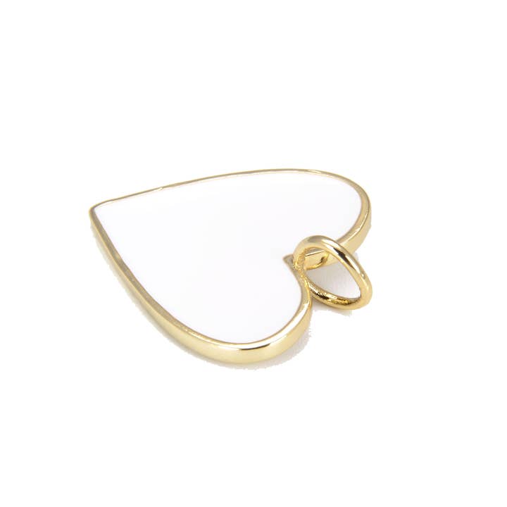 Beads Creation - Wholesale Individual Charm/Pendant - White Enamel Heart Charm Pendant in Gold Filled, CP644