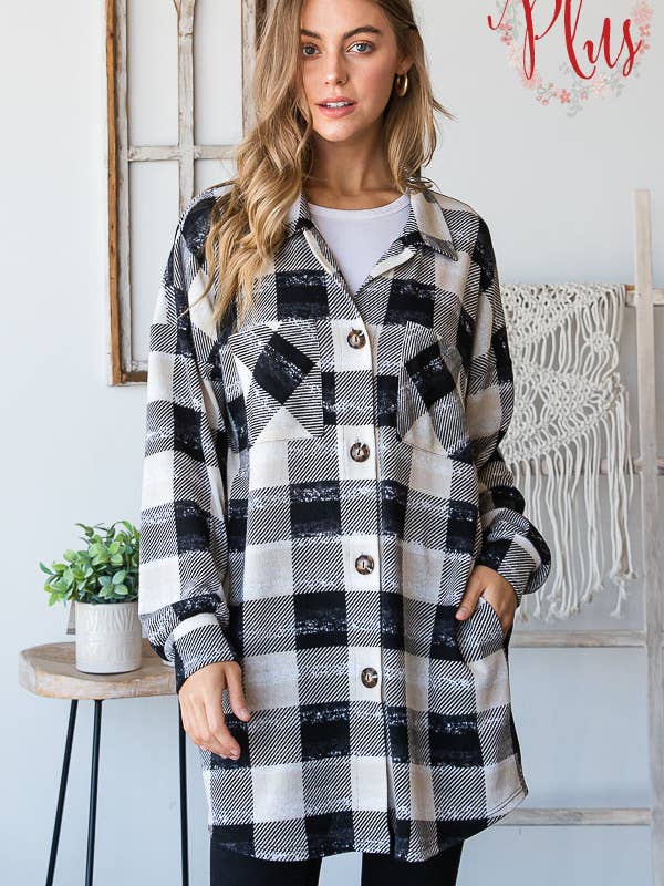 GIACCA IN TARTAN MULTICOLORE CON COLLETTO PLUS E TASCA per la vendita all'ingrosso da parte di Pink Irene Wholesale