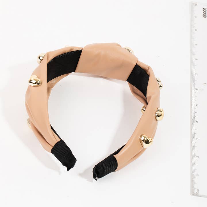 Collections by Fame Accessories - Wholesale Fashion Headband - Women's - Heart Studs Faux Leather Head Band