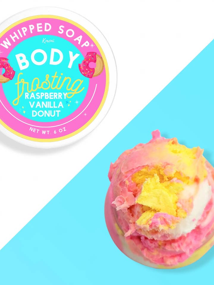 Donut Body Frosting met framboos en vanille voor wholesale door Kmoni Cosmetics