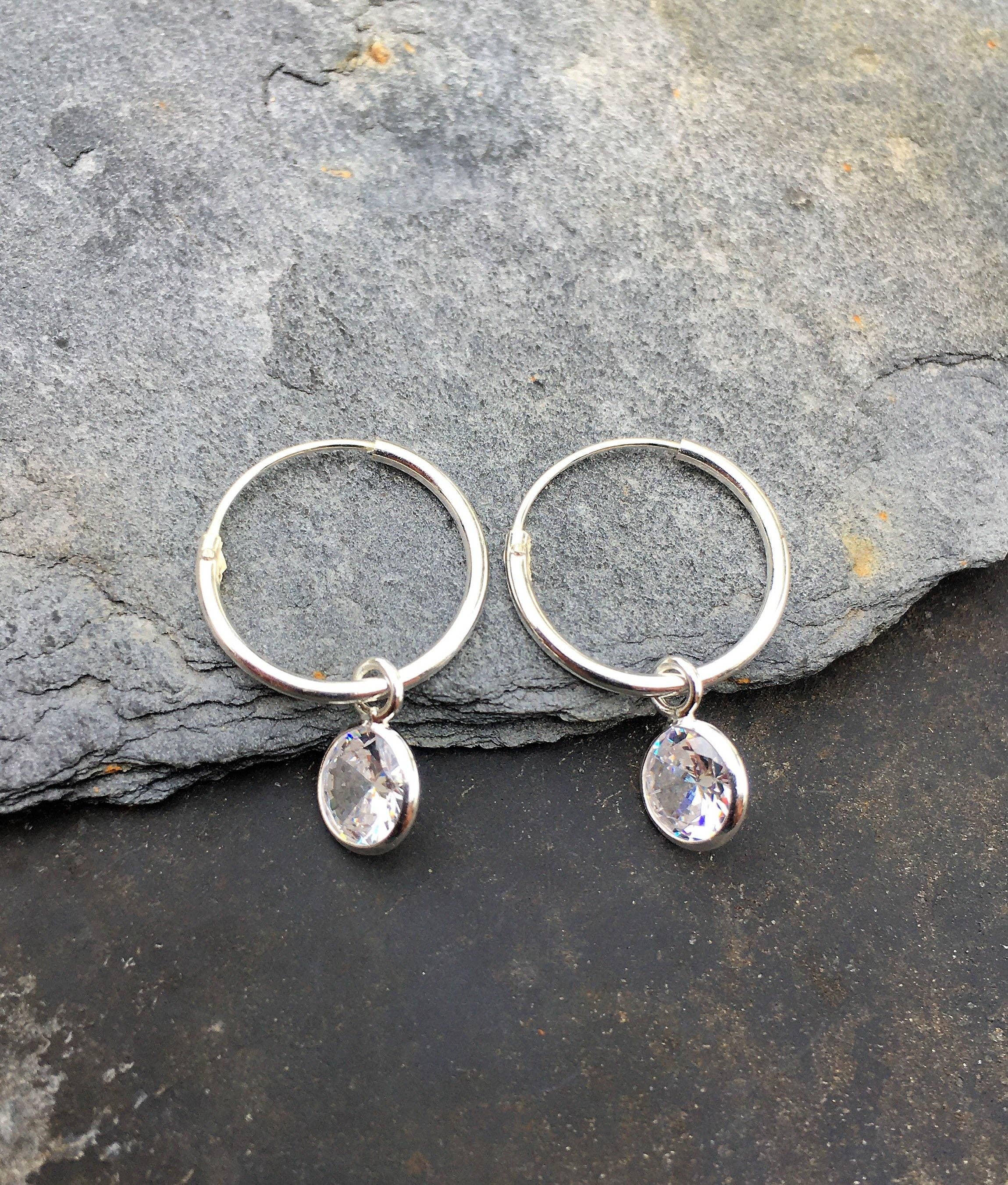 Bluelily925silver – wholesale Dangle earrings – SE177B - 14MM HOOP WITH 6MM ROUND CZ EARRING