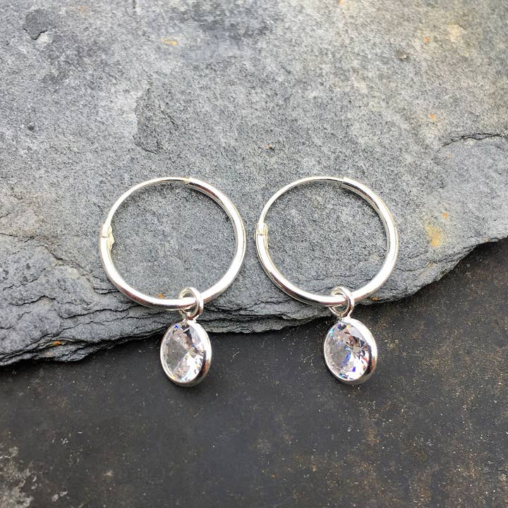 Bluelily925silver – wholesale Dangle earrings – SE177B - 14MM HOOP WITH 6MM ROUND CZ EARRING0