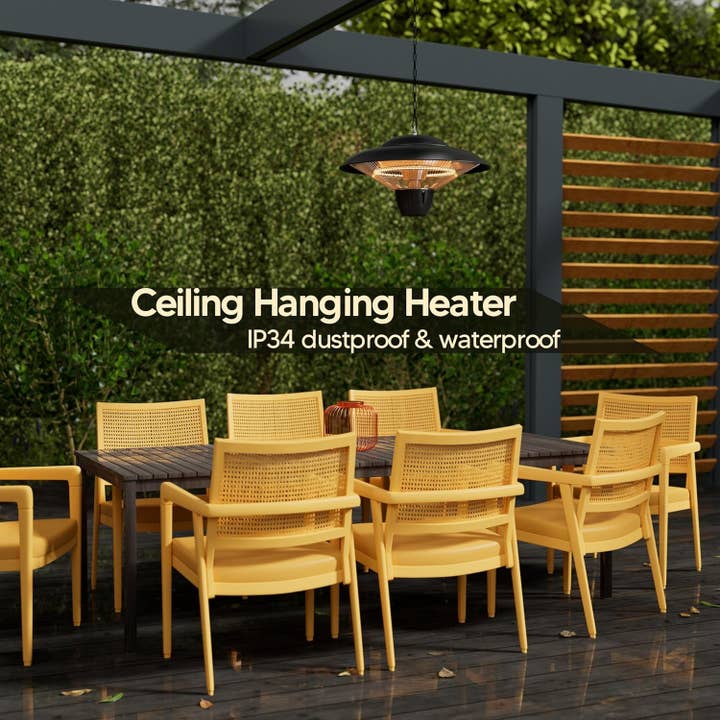 Outdoor Patio Heater, 1500W Electric Hanging Heater, Ceiling Mounted Heater for Balcony, Infrared Heater for Courtyard, Garage, Overheat Tip-Over Protection, Waterproof, Adjustable Height, Black for wholesale on Faire