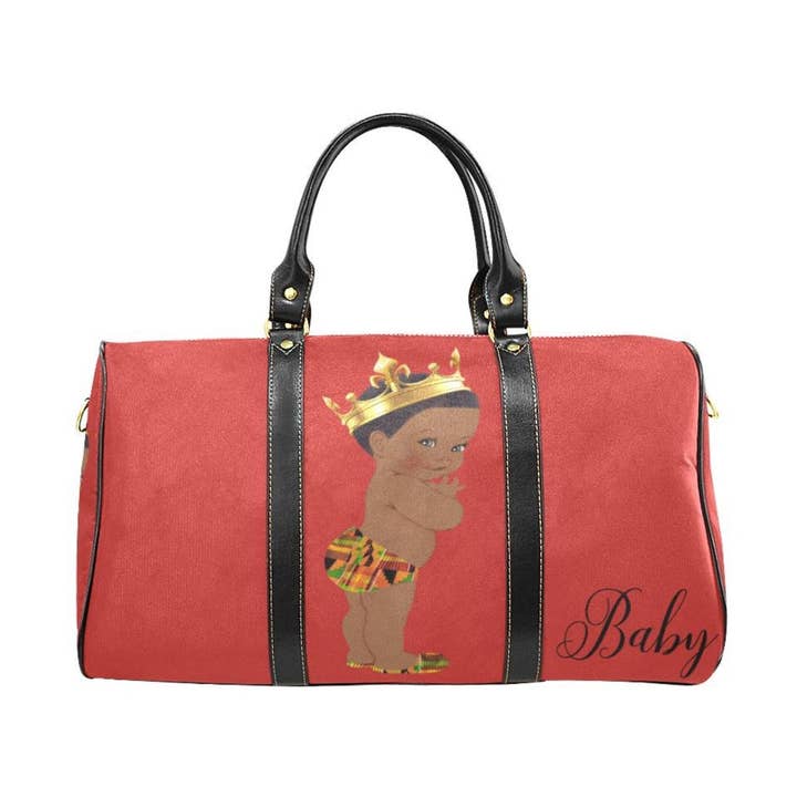 Custom Diaper Tote Bag - Ethnic Super Cute African American Baby Boy King - Dark Red Travel Baby Bag for wholesale by TJtoddles.com