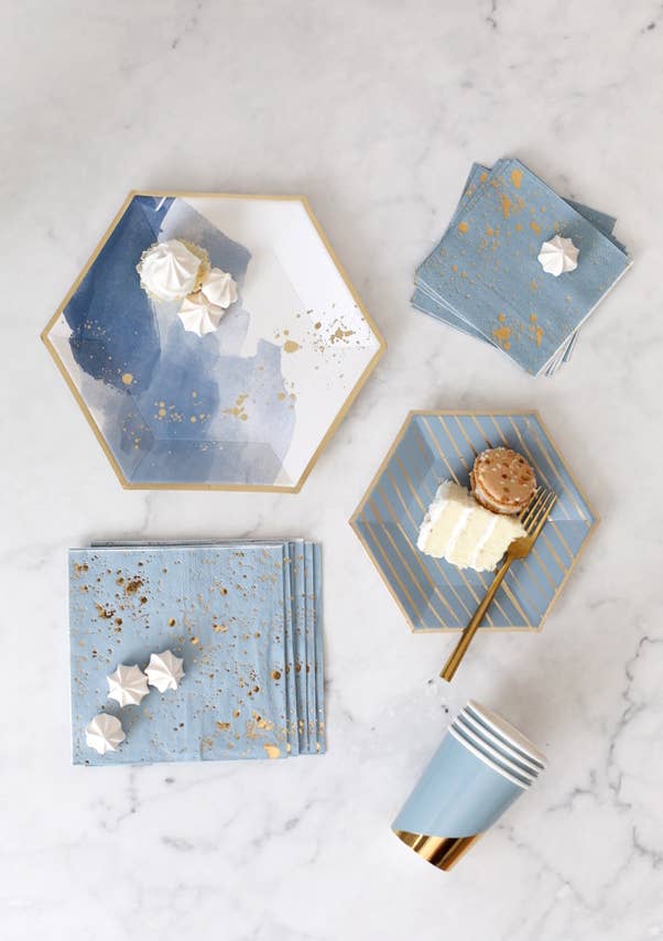 Harlow & Grey – Engroshandel Engangsserviet – Malibu - Blå akvarel cocktailpapirservietter5