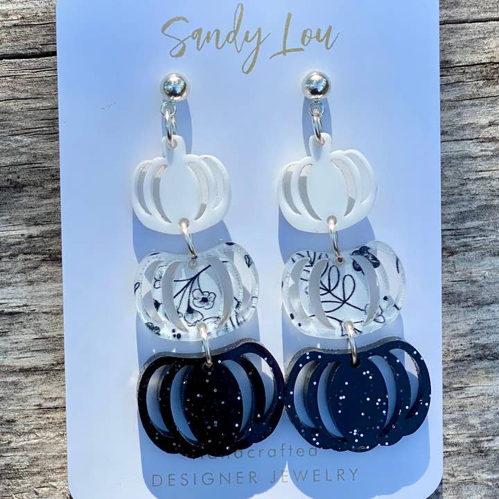 Fall Eclipse Harvest Triple Pumpkin Earrings for wholesale by Sandy Lou Designs
