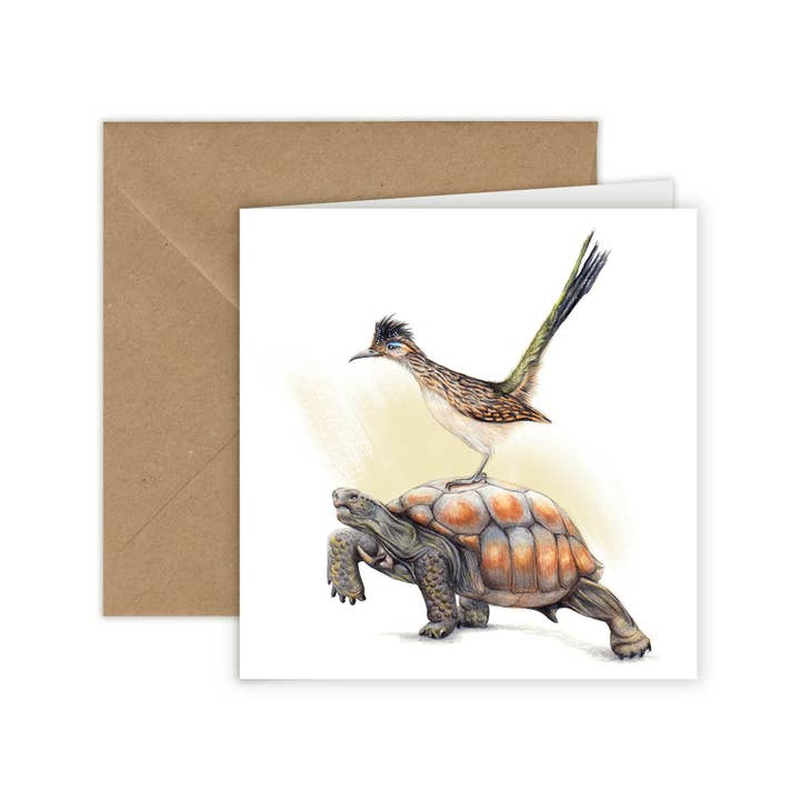 Tortoise & Roadrunner Greeting Card, Animal Birthday Card for wholesale by Beast of Paradise