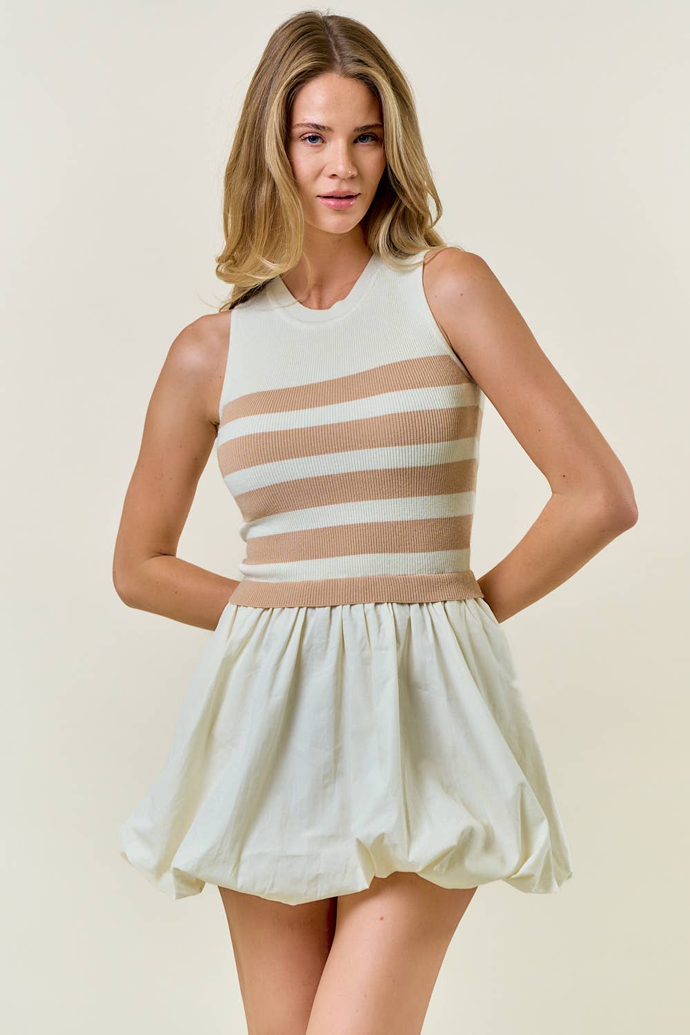 Doe and Rae - Wholesale Dress - Women's - STRIPED KNIT BUBBLE HEM MIX MINI DRESS - 28225D15