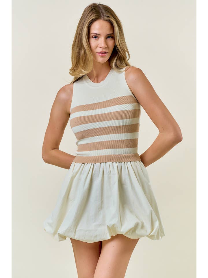 Doe and Rae - Wholesale Dress - Women's - STRIPED KNIT BUBBLE HEM MIX MINI DRESS - 28225D15