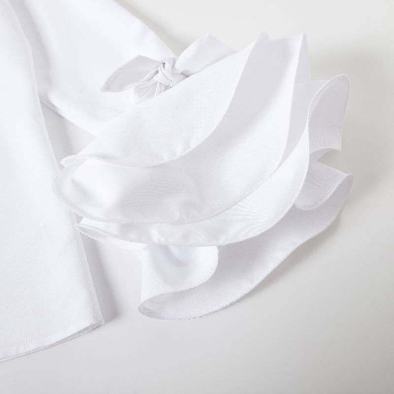 Plush Looks - Wholesale Button Down Shirt - Women's - Flared Sleeve Bow Falbala Lapel Blouse8