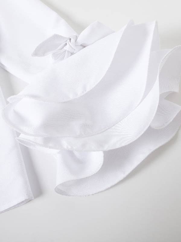 Plush Looks - Wholesale Overhemd met knopen - Dames - Blouse met Uitlopende Mouwen, Strik, Falbala en Revers8