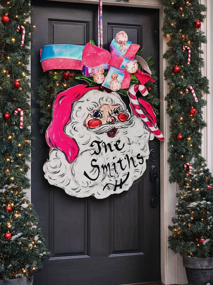 LARGE Designer Jolly Ole St. Nick Festive Door Hanger for wholesale by Mid Mod Design LLC