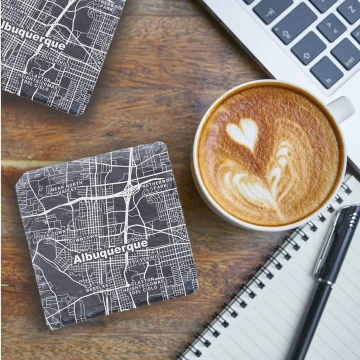 Albuquerque NM Map - UV Printed Slate Coasters for wholesale by Blue Ridge Mountain Gifts
