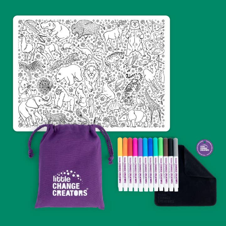 Little Change Creators - Wholesale Coloring Mat - Kids & Baby - SAFARI | Washable Animal Colouring Activity Mat4