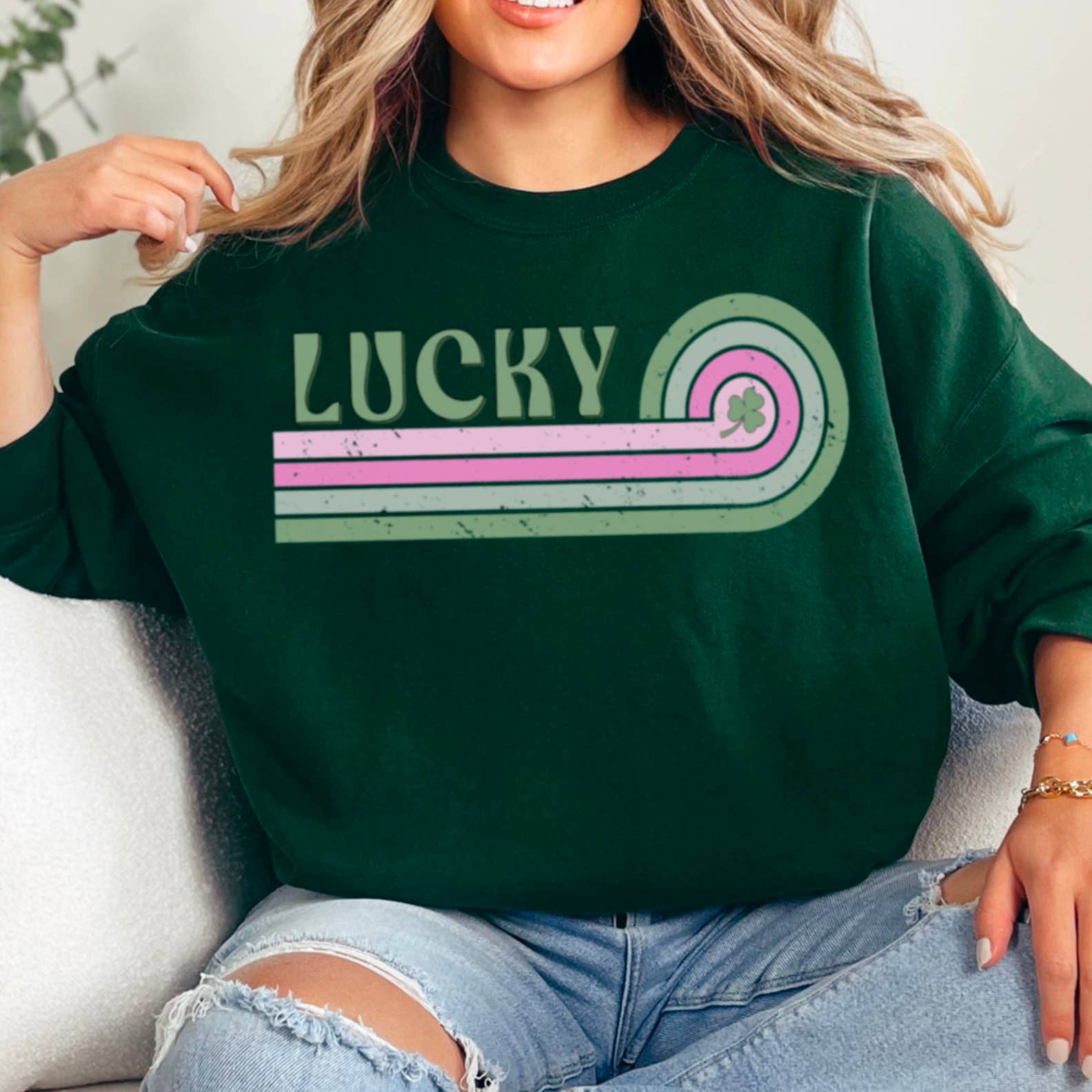 Shoppe SHC - Vente Sweat-shirt à imprimés – femme - Sweat-shirt ras du cou graphique chanceux de la Saint-Patrick15