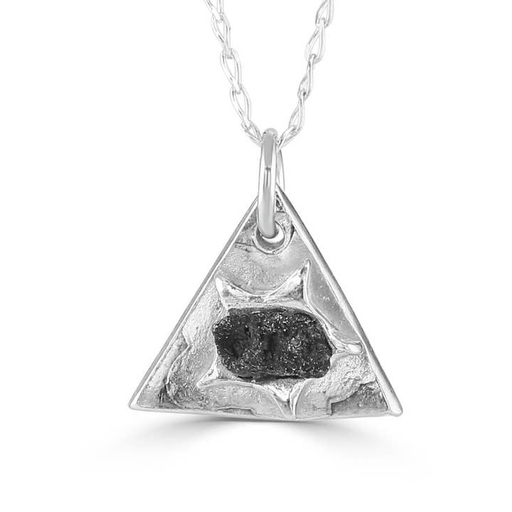 Silver Triangle Necklace With Iron Meteorite for wholesale by Jurassic Jewellery