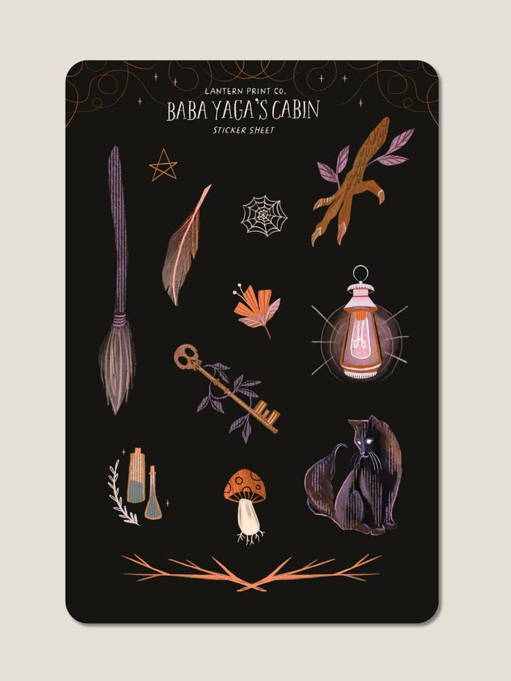 Vinylklistermärkesark: Baba Yagas stuga - 4x6 matt finish för wholesale av Lantern Print Co.