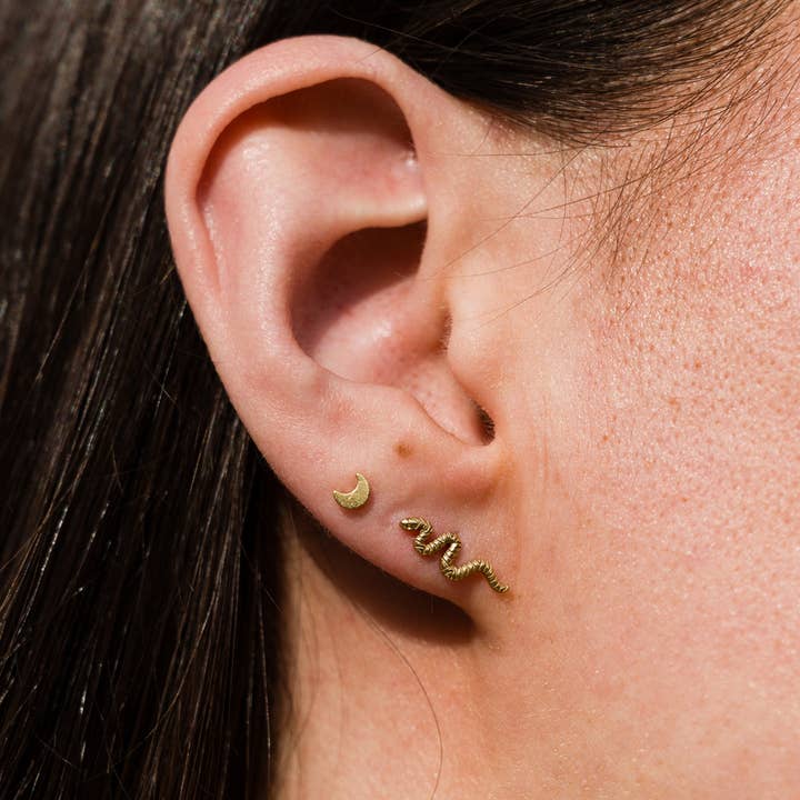 Larissa Loden - Wholesale Stud/Post Earrings - 14k Gold PVD or Titanium Moon Flat Back Stud Earrings - Pair or Single1