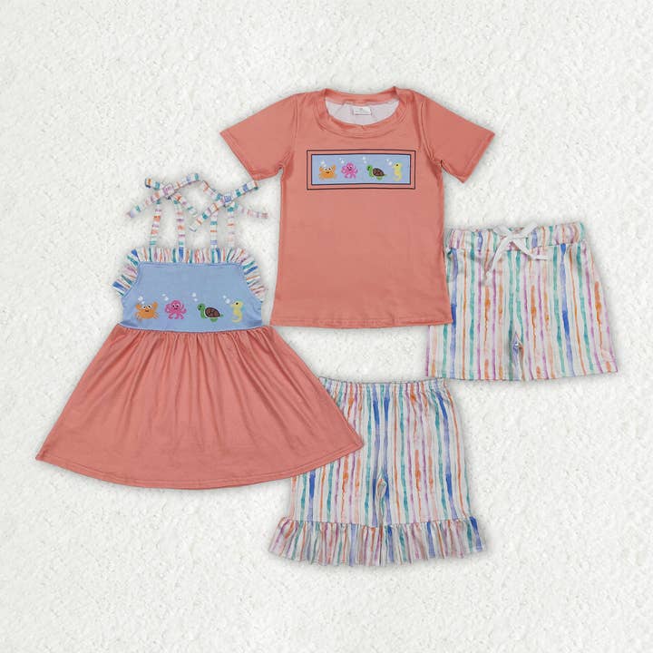 Sibling Boys Baby Girls Sea Animals Summer Outfits Clothing for wholesale by Aier Wholesale