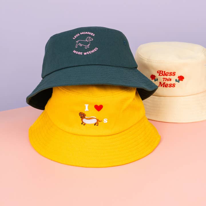 Party Mountain Paper co. - Wholesale Bucket Hat - Women's - I Heart Weiner Dogs Bucket Hat | Last Chance
