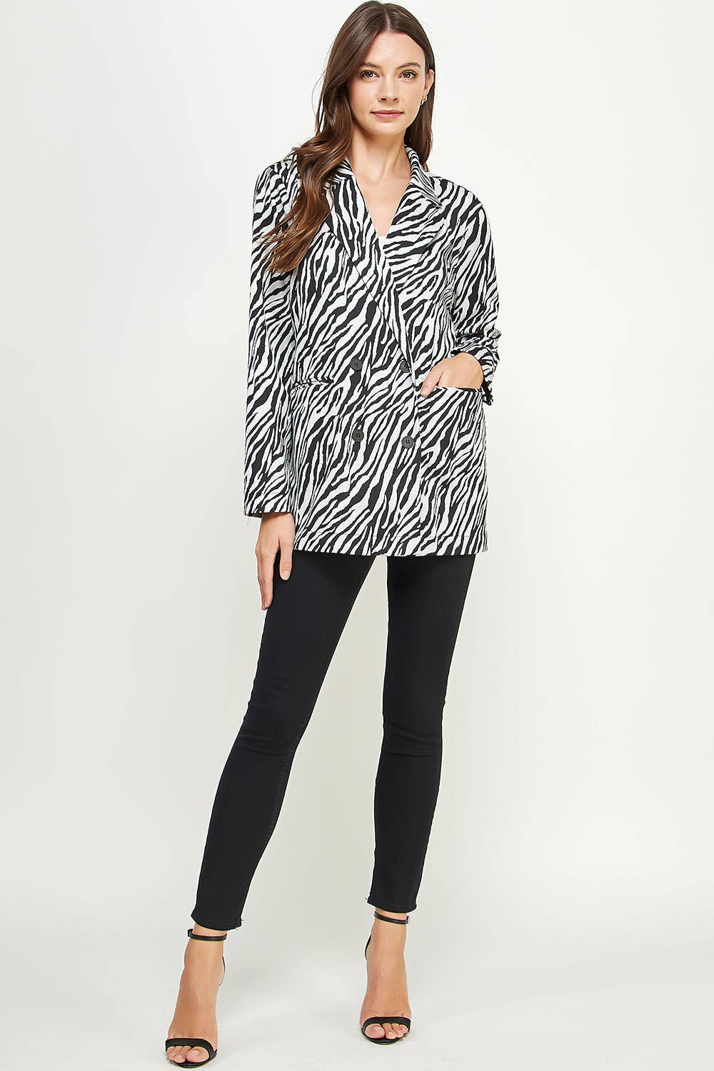 Strut & Bolt – Engroshandel Blazer - Dame – Zebra Mønster Strik Blazer8