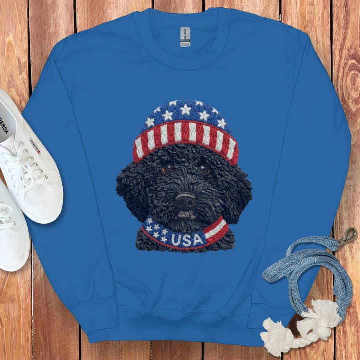 Puppy Jo - Wholesale Graphic Sweatshirt - Unisex - Patriotic Black Goldendoodle Sweatshirt7