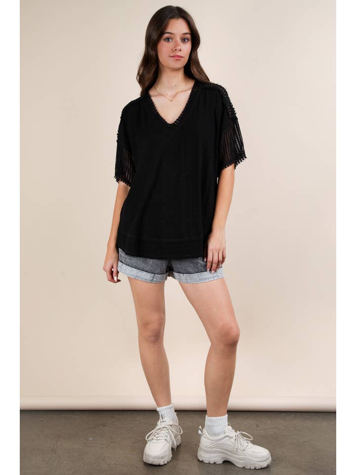 VERY J - Wholesale Knit Top - Women's - NT12088-Oversized Contrast Knit Comfy Casual Top