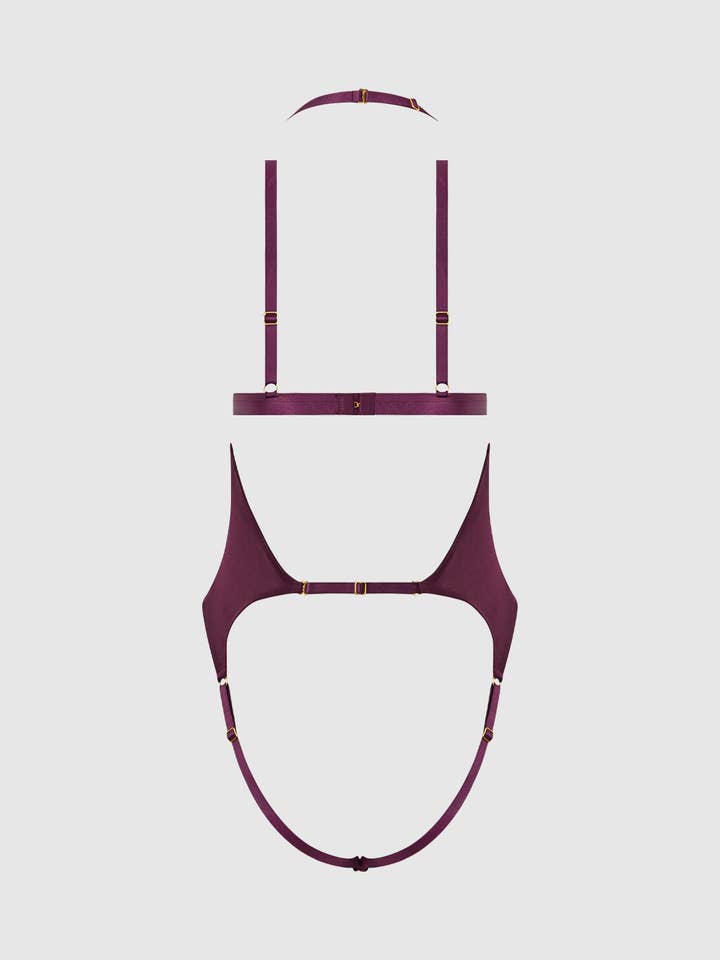 House of Desire - Wholesale Lingerie Bodysuit - Women's - YASMINE SHIMMER MESH SLIT CUP, BACKLESS TEDDY & BRALETTE SET11