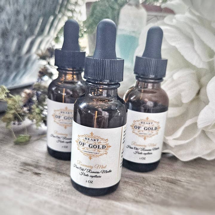 Huile capillaire romarin menthe poivrée pour la vente par Heart of Gold Apothecary