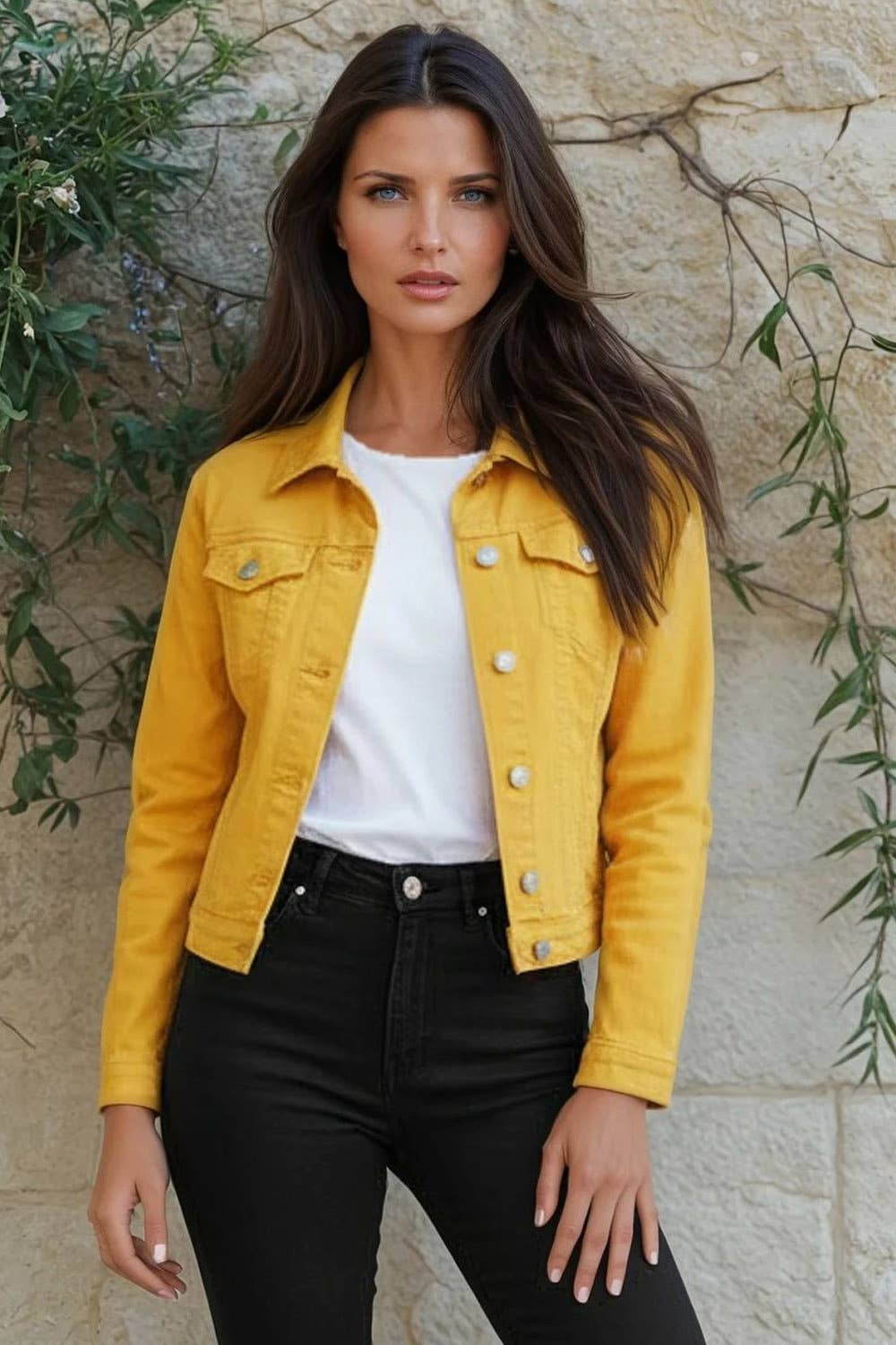 Short yellow denim jacket for wholesale on Faire
