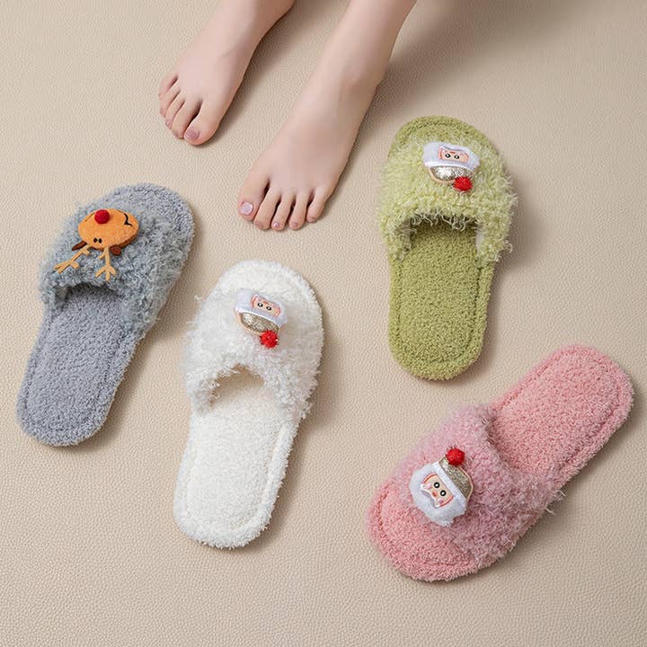 Christmas Reindeer Peep-Toe Plush Slippers_CWSHF00291 for wholesale by ACCITY