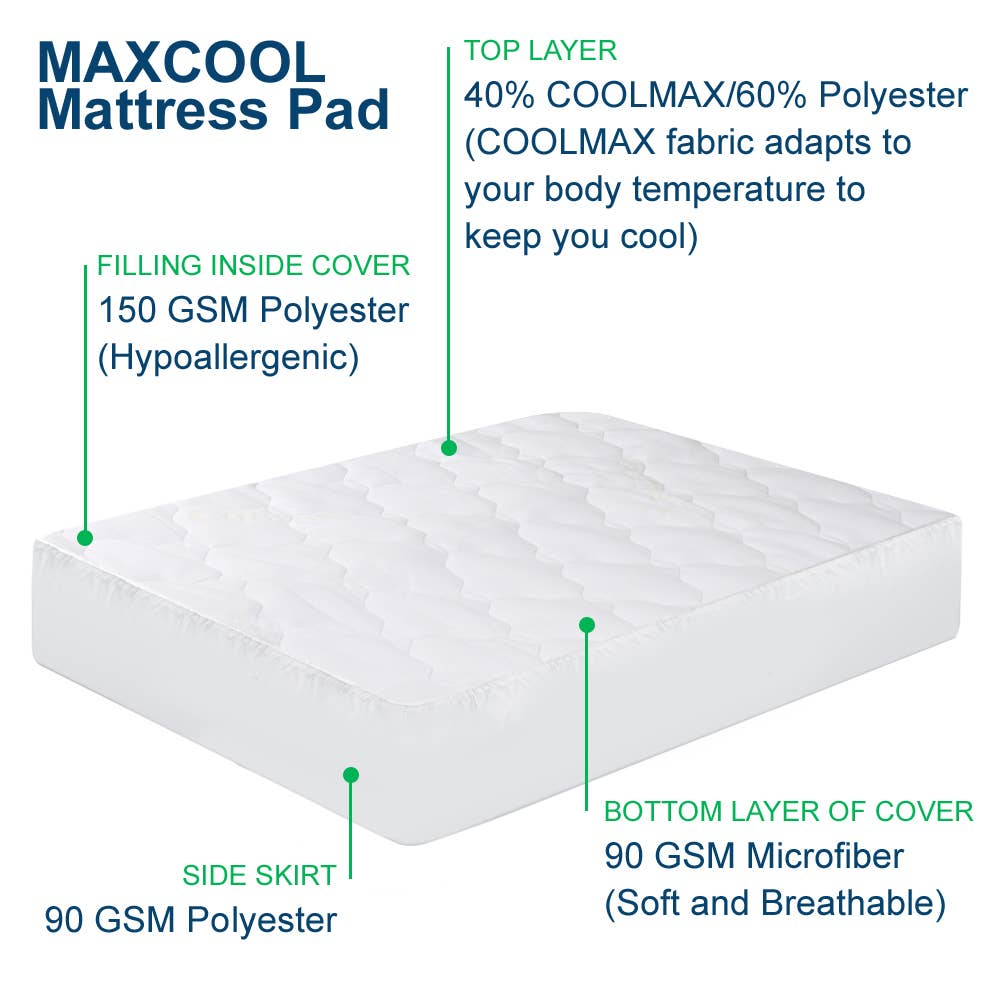 Arkwright Home - Wholesale Mattress Pad/Protector - COOLMAX Mattress Pad - Bed Size Options - Hypoallergenic7