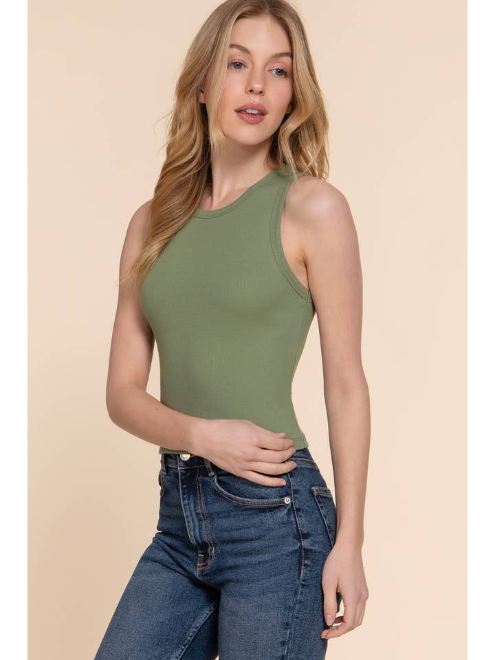 Active Basic | Active USA - Venta al por mayor Camiseta sin mangas - Mujer - Top sin mangas de punto acanalado de algodón y spandex con cuello redondo17