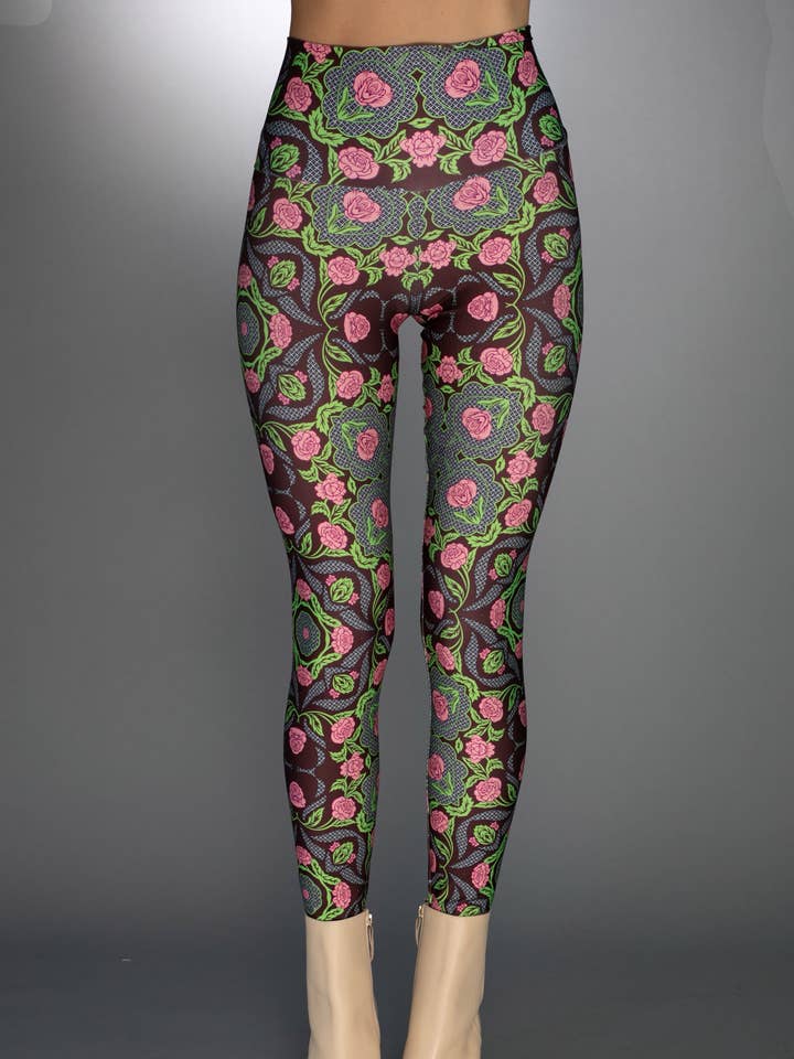 Bourgognefarvede roser højtaljede leggings for engroshandel hos Nuvula