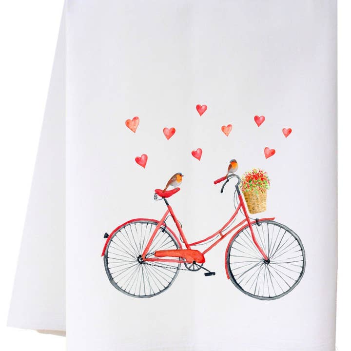 Valentine Bike Kitchen Towel for wholesale by Cora & Pate