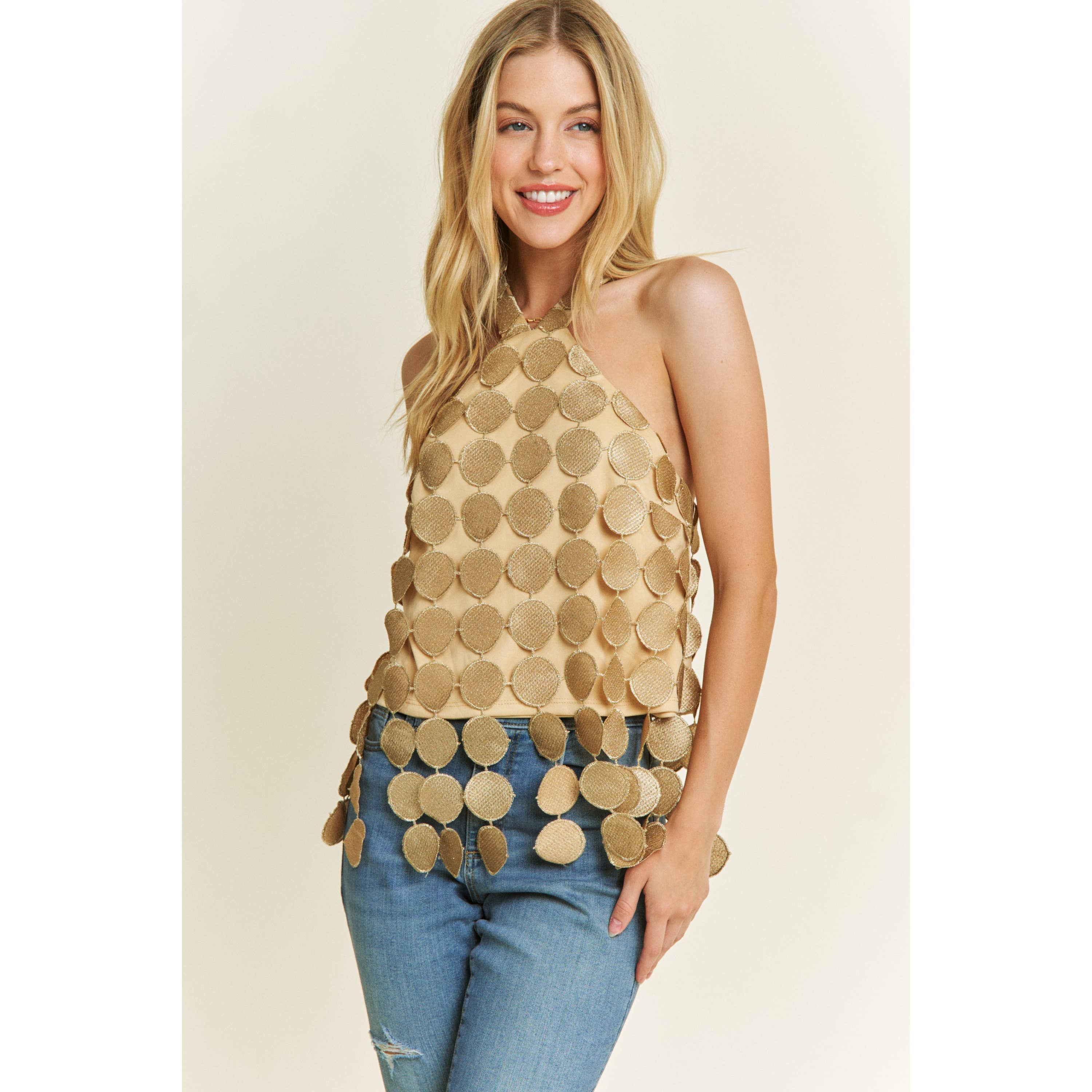 Sweet Generis - Wholesale Tanktop - Dames - Vintage cropped haltertop met circulaire haakwerk en franjes6